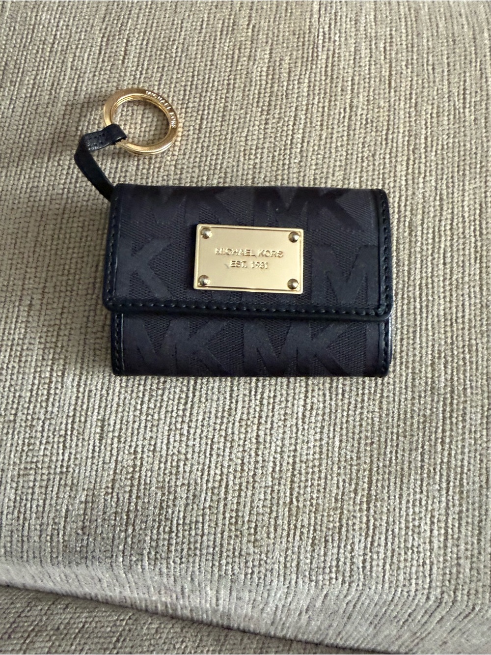 Michael Kors Black MK Logo Key & Card Holder with Gold Plate